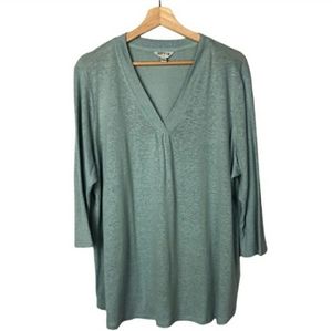 Orvis Light Blue Linen V-Neck 3/4 Sleeve Top XXL
